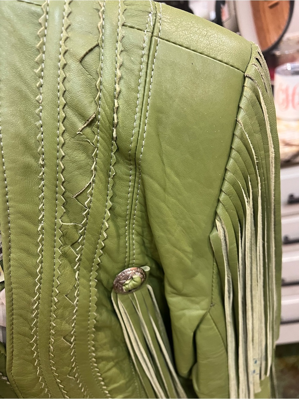 Green Fringe Leather Jacket - Women's - Picture 3 of 3